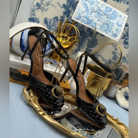 🆕 KURT GEIGER LONDON 🧿 NWOB Chelsea Ankle Strap Heel, Black Snakeskin, Sz 37 7 - Picture 5 of 15